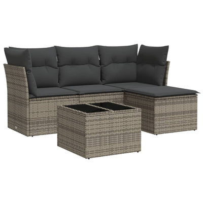 5 Piece Garden Sofa Set with Cushions Grey Poly Rattan Payday Deals