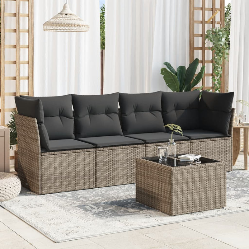 5 Piece Garden Sofa Set with Cushions Grey Poly Rattan Payday Deals
