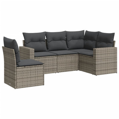 5 Piece Garden Sofa Set with Cushions Grey Poly Rattan Payday Deals