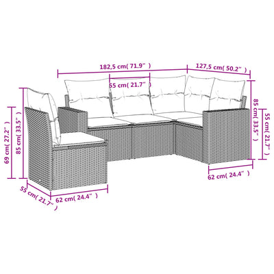 5 Piece Garden Sofa Set with Cushions Grey Poly Rattan Payday Deals