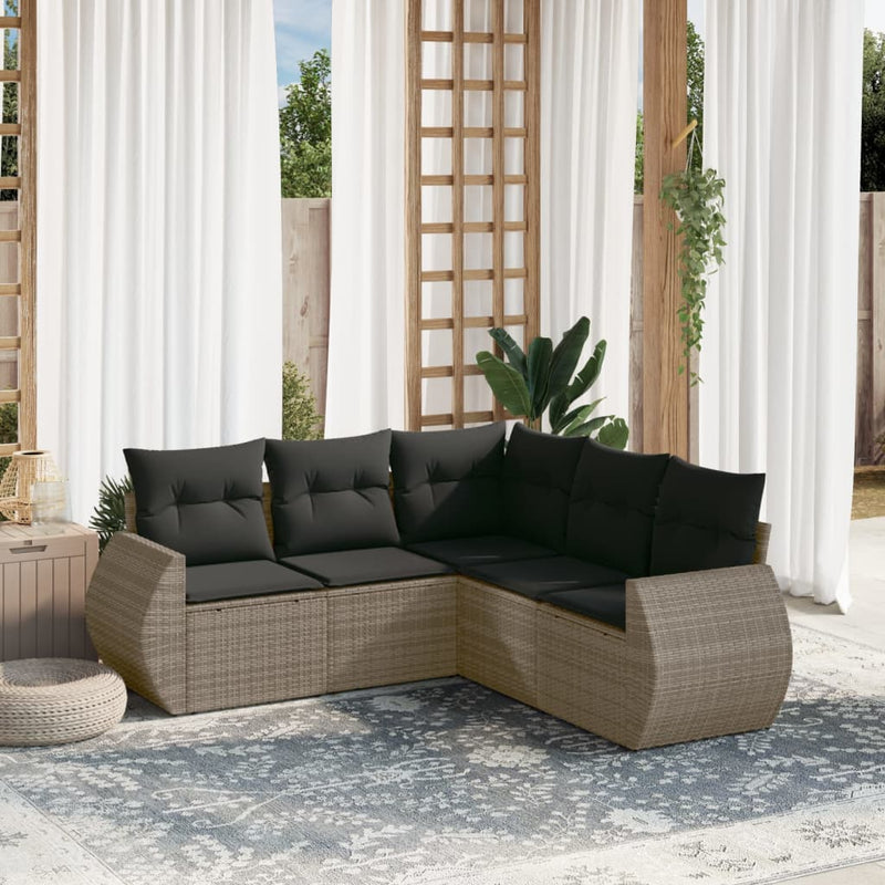 5 Piece Garden Sofa Set with Cushions Grey Poly Rattan Payday Deals