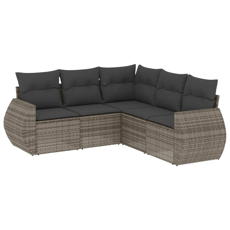 5 Piece Garden Sofa Set with Cushions Grey Poly Rattan Payday Deals