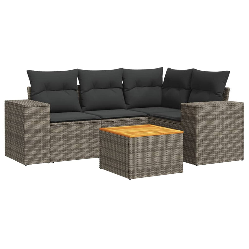 5 Piece Garden Sofa Set with Cushions Grey Poly Rattan Payday Deals