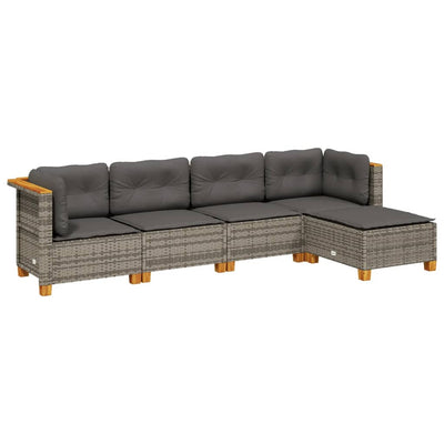5 Piece Garden Sofa Set with Cushions Grey Poly Rattan Payday Deals
