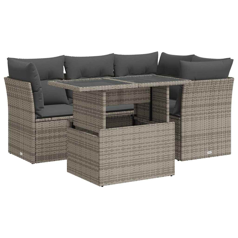 5 Piece Garden Sofa Set with Cushions Grey Poly Rattan Payday Deals