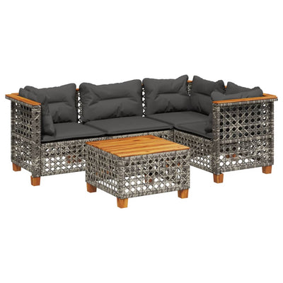 5 Piece Garden Sofa Set with Cushions Grey Poly Rattan Payday Deals
