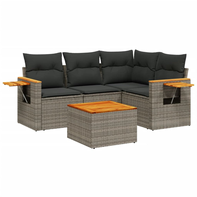 5 Piece Garden Sofa Set with Cushions Grey Poly Rattan Payday Deals