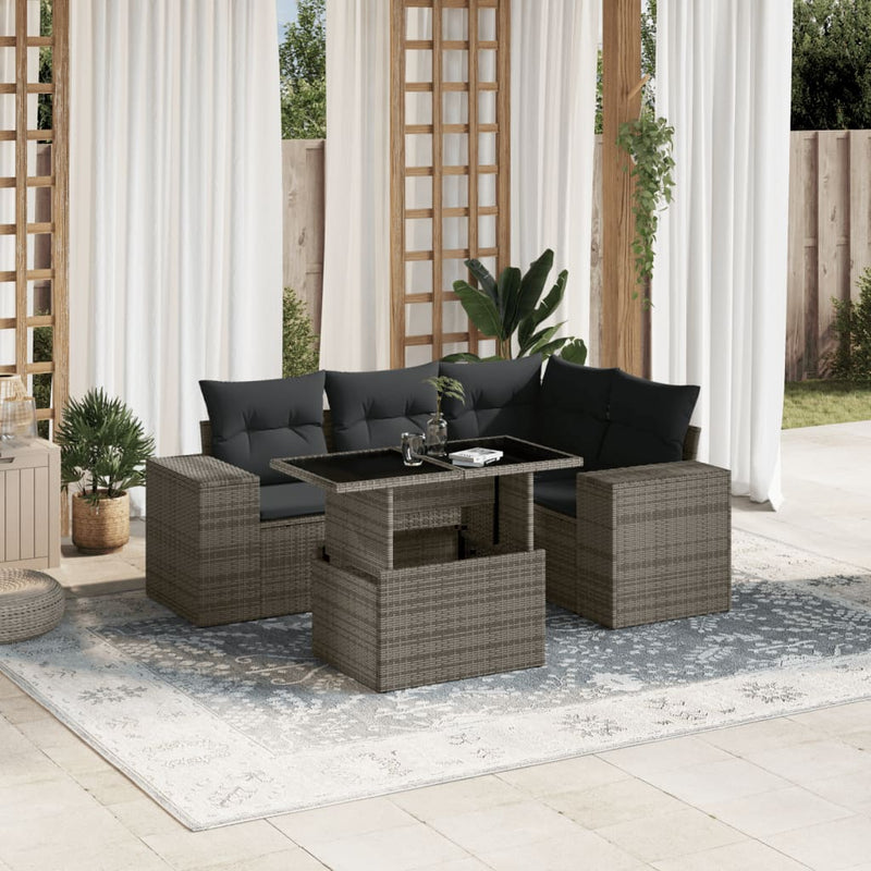 5 Piece Garden Sofa Set with Cushions Grey Poly Rattan Payday Deals