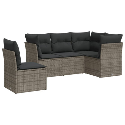 5 Piece Garden Sofa Set with Cushions Grey Poly Rattan Payday Deals