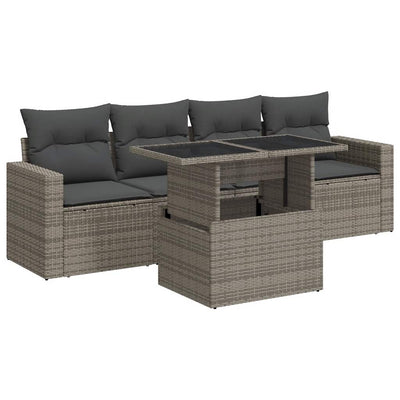 5 Piece Garden Sofa Set with Cushions Grey Poly Rattan Payday Deals