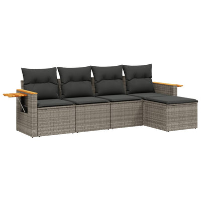 5 Piece Garden Sofa Set with Cushions Grey Poly Rattan Payday Deals