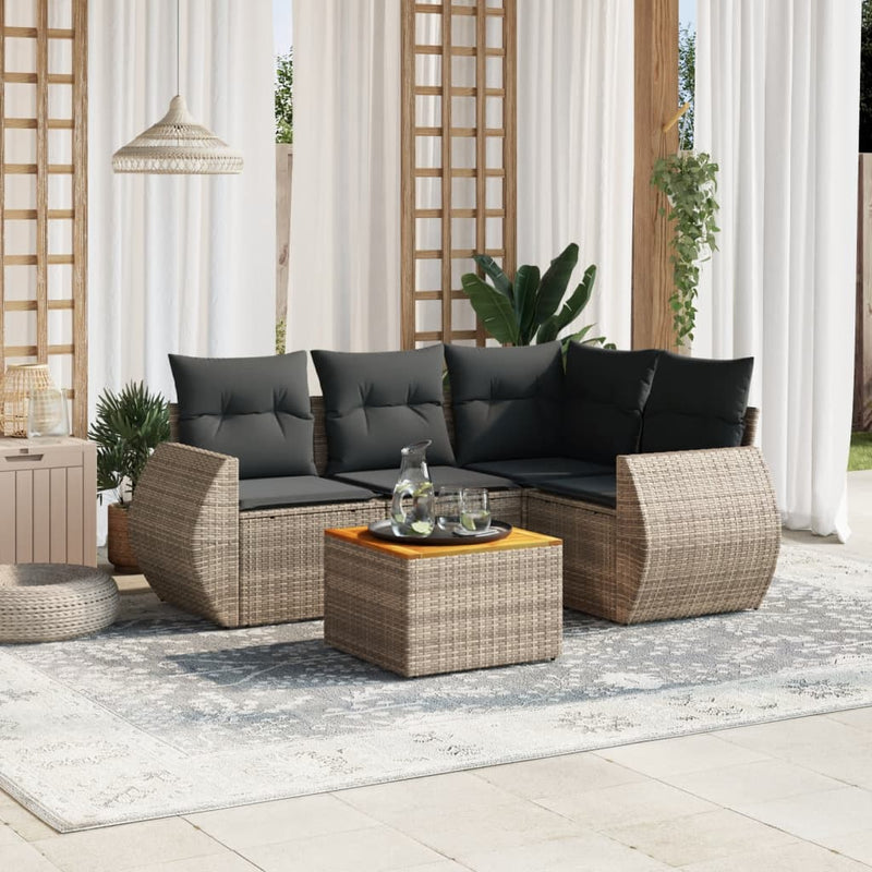 5 Piece Garden Sofa Set with Cushions Grey Poly Rattan Payday Deals