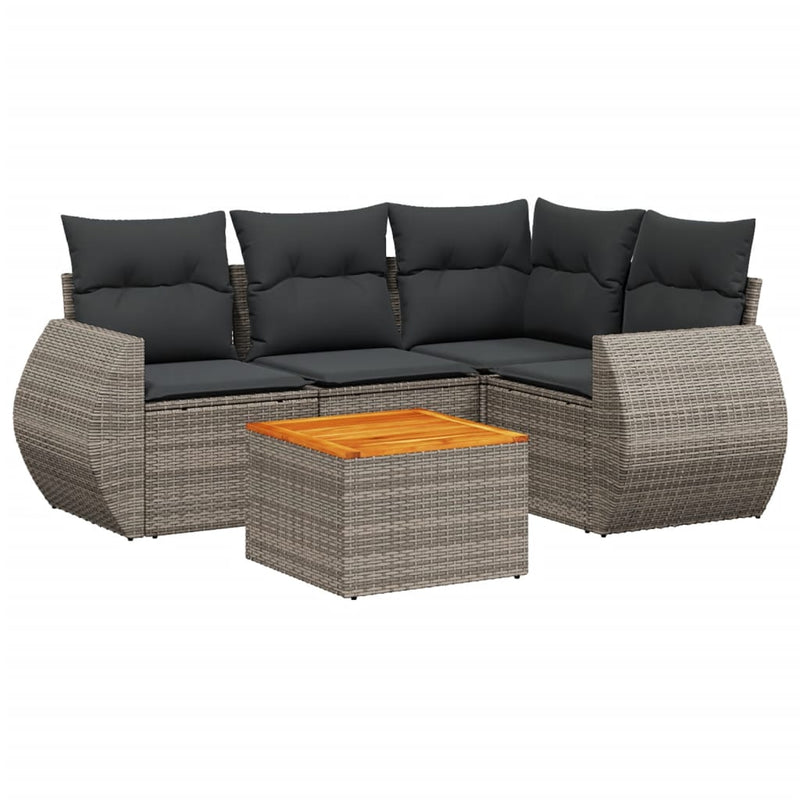 5 Piece Garden Sofa Set with Cushions Grey Poly Rattan Payday Deals