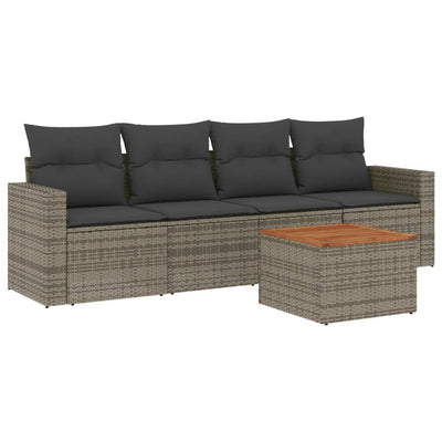 5 Piece Garden Sofa Set with Cushions Grey Poly Rattan Payday Deals