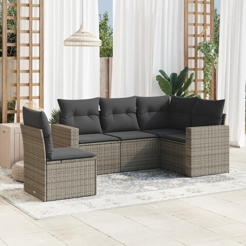 5 Piece Garden Sofa Set with Cushions Grey Poly Rattan Payday Deals