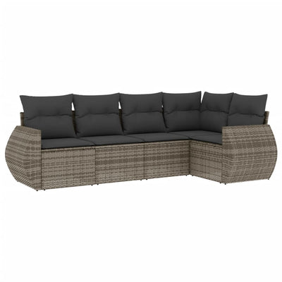 5 Piece Garden Sofa Set with Cushions Grey Poly Rattan Payday Deals