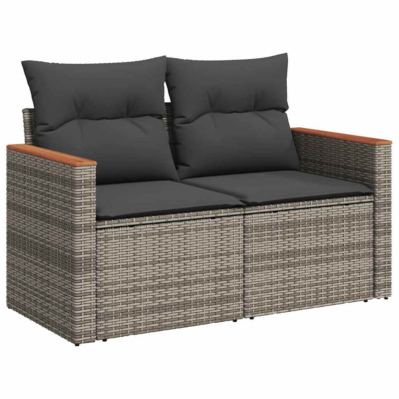 5 Piece Garden Sofa Set with Cushions Grey Poly Rattan Acacia Payday Deals