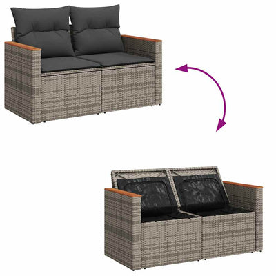 5 Piece Garden Sofa Set with Cushions Grey Poly Rattan Acacia Payday Deals