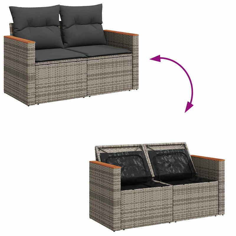 5 Piece Garden Sofa Set with Cushions Grey Poly Rattan Acacia Payday Deals