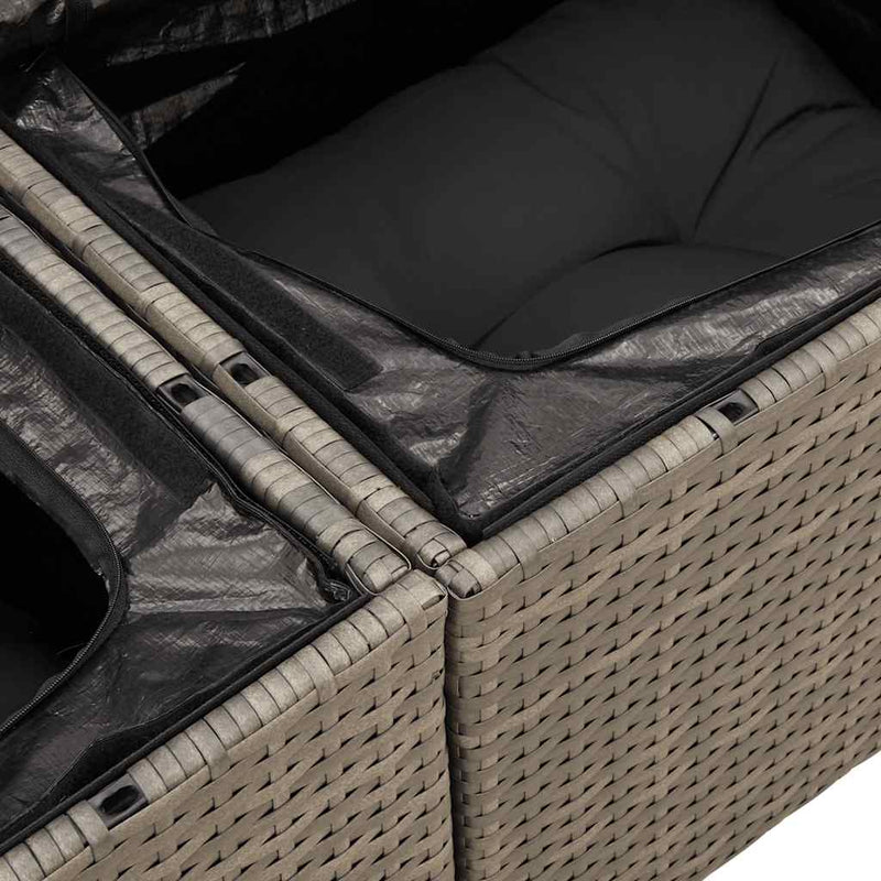 5 Piece Garden Sofa Set with Cushions Grey Poly Rattan Acacia Payday Deals