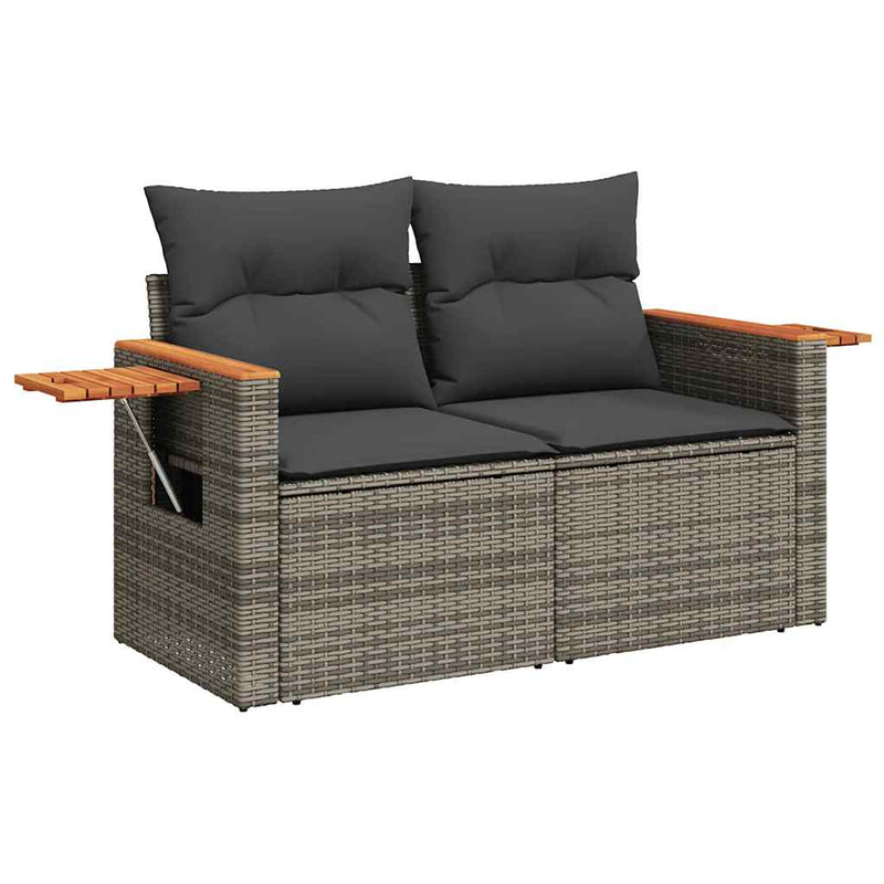 5 Piece Garden Sofa Set with Cushions Grey Poly Rattan Acacia Payday Deals