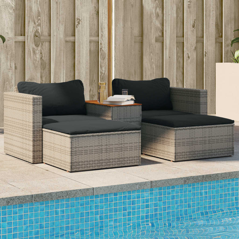 5 Piece Garden Sofa Set with Cushions Grey Poly Rattan Acacia Payday Deals