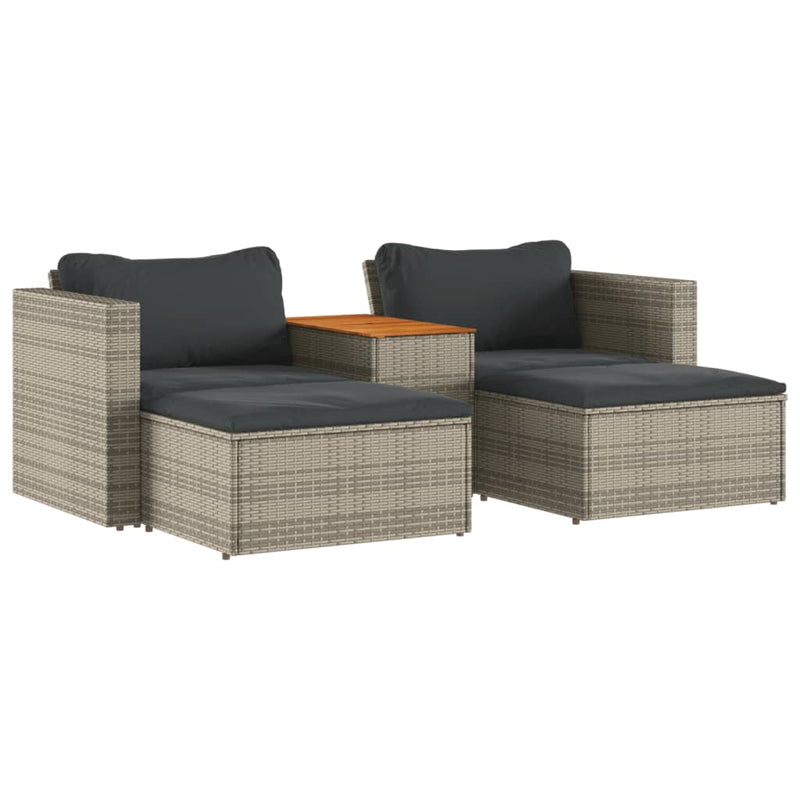 5 Piece Garden Sofa Set with Cushions Grey Poly Rattan Acacia Payday Deals