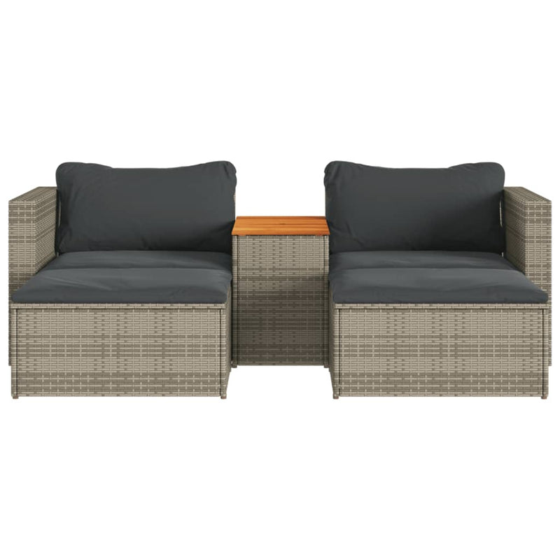 5 Piece Garden Sofa Set with Cushions Grey Poly Rattan Acacia Payday Deals