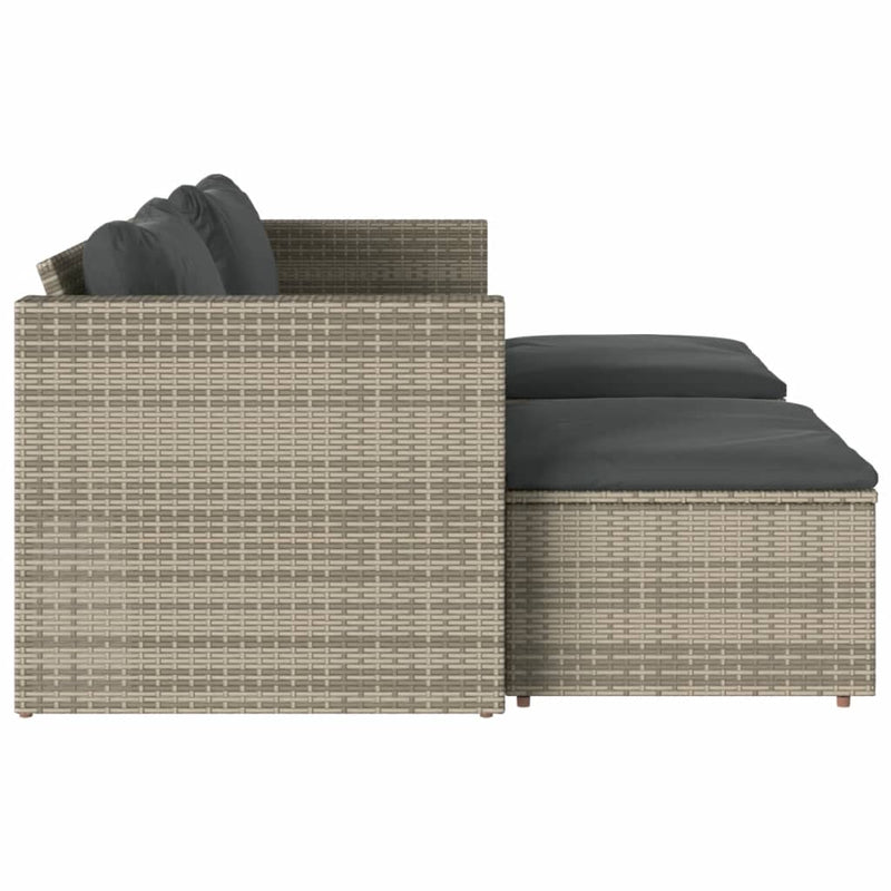 5 Piece Garden Sofa Set with Cushions Grey Poly Rattan Acacia Payday Deals