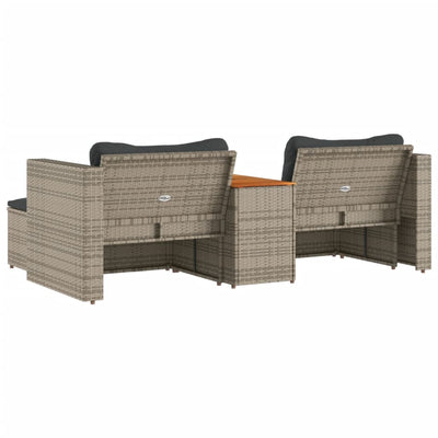 5 Piece Garden Sofa Set with Cushions Grey Poly Rattan Acacia Payday Deals