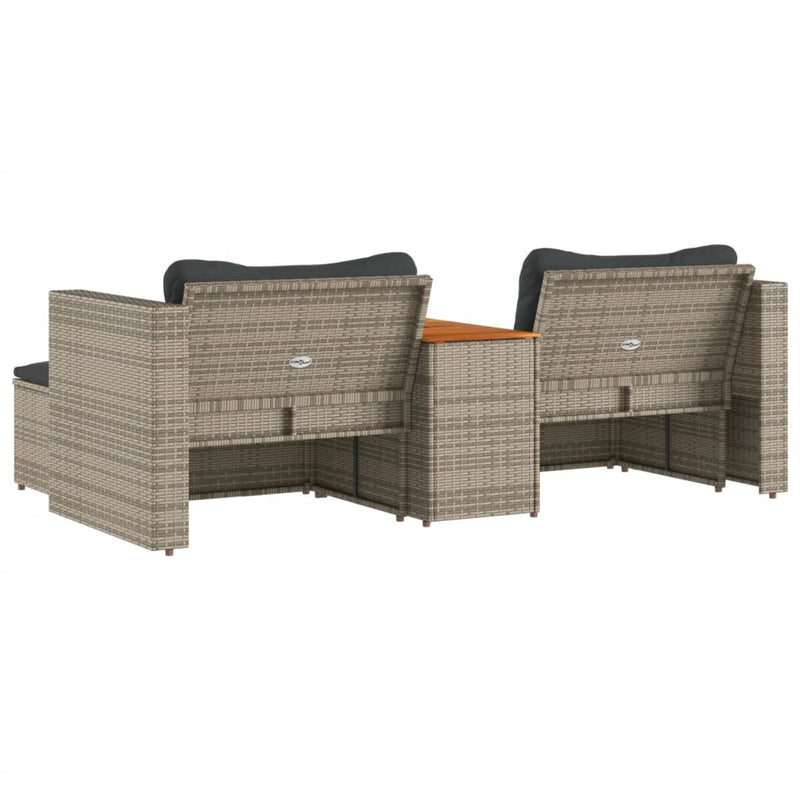 5 Piece Garden Sofa Set with Cushions Grey Poly Rattan Acacia Payday Deals