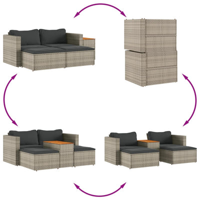 5 Piece Garden Sofa Set with Cushions Grey Poly Rattan Acacia Payday Deals