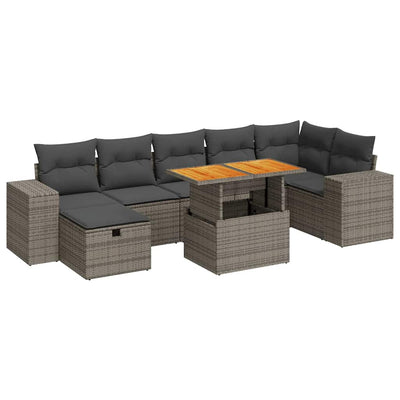 5 Piece Garden Sofa Set with Cushions Grey Poly Rattan Acacia Payday Deals