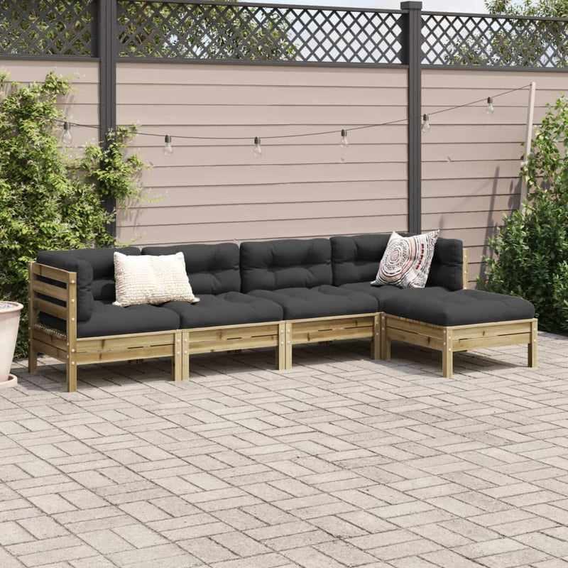5 Piece Garden Sofa Set with Cushions Impregnated Wood Pine Payday Deals