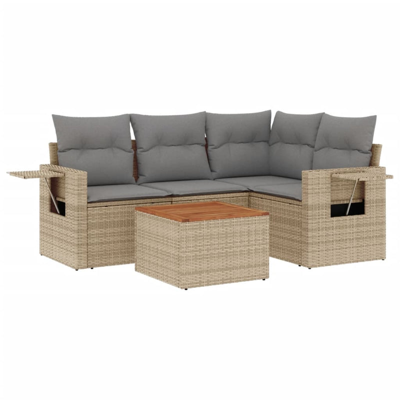 5 Piece Garden Sofa Set with Cushions Mix Beige Poly Rattan Payday Deals