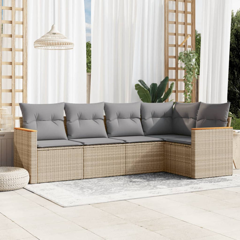 5 Piece Garden Sofa Set with Cushions Mix Beige Poly Rattan Payday Deals