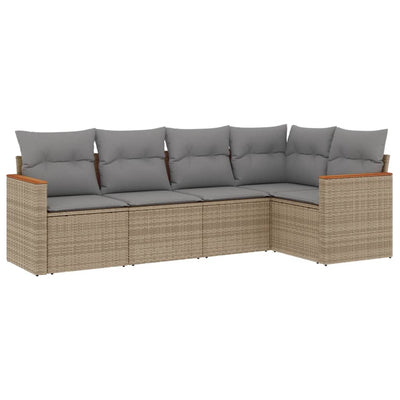 5 Piece Garden Sofa Set with Cushions Mix Beige Poly Rattan Payday Deals