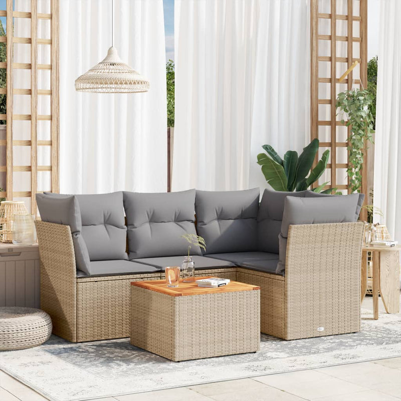 5 Piece Garden Sofa Set with Cushions Mix Beige Poly Rattan Payday Deals