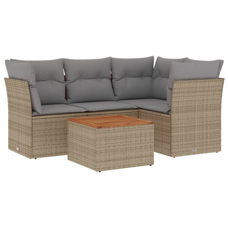 5 Piece Garden Sofa Set with Cushions Mix Beige Poly Rattan Payday Deals
