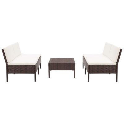5 Piece Garden Sofa Set with Cushions Poly Rattan Brown