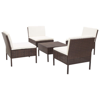 5 Piece Garden Sofa Set with Cushions Poly Rattan Brown Payday Deals