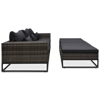 5 Piece Garden Sofa Set with Cushions Poly Rattan Grey Payday Deals