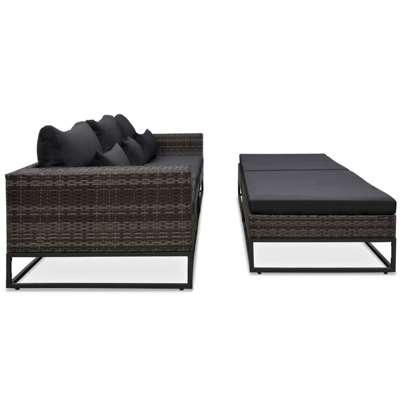 5 Piece Garden Sofa Set with Cushions Poly Rattan Grey Payday Deals