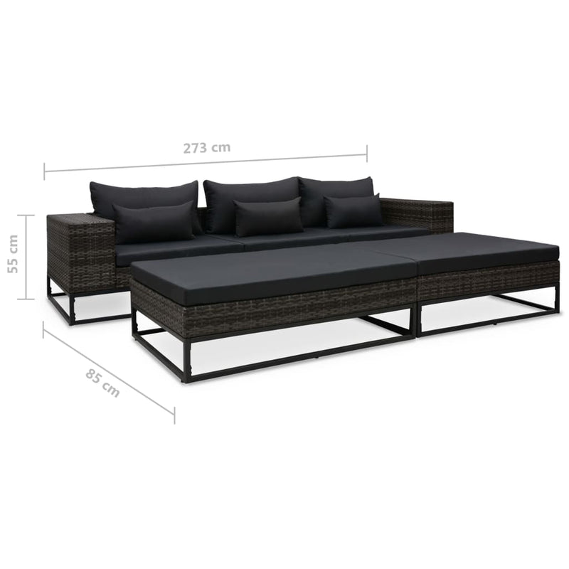 5 Piece Garden Sofa Set with Cushions Poly Rattan Grey Payday Deals