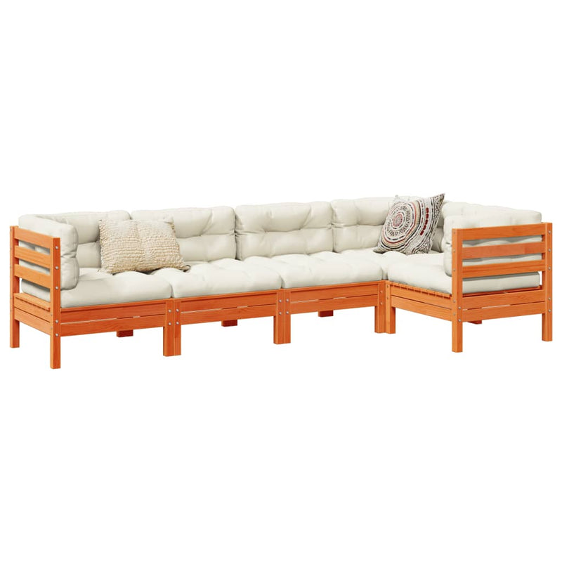 5 Piece Garden Sofa Set with Cushions Wax Brown Solid Wood Pine Payday Deals