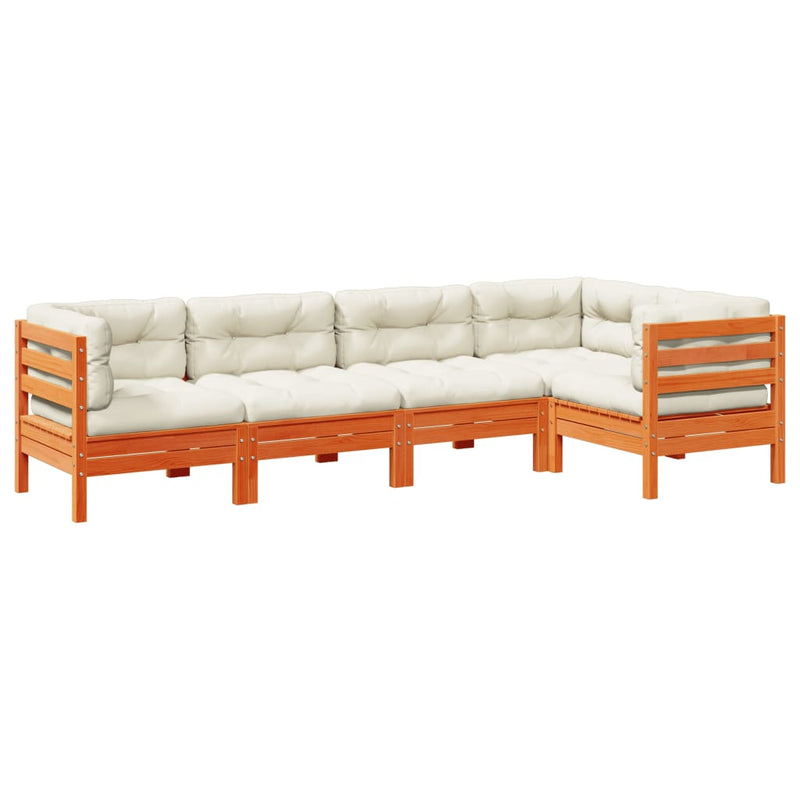 5 Piece Garden Sofa Set with Cushions Wax Brown Solid Wood Pine Payday Deals