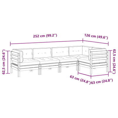 5 Piece Garden Sofa Set with Cushions Wax Brown Solid Wood Pine Payday Deals