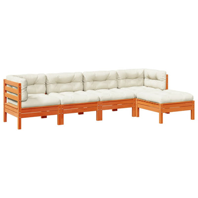 5 Piece Garden Sofa Set with Cushions Wax Brown Solid Wood Pine Payday Deals