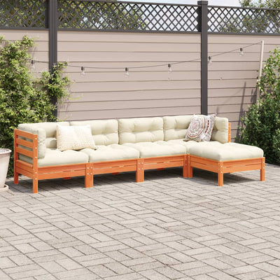 5 Piece Garden Sofa Set with Cushions Wax Brown Solid Wood Pine Payday Deals