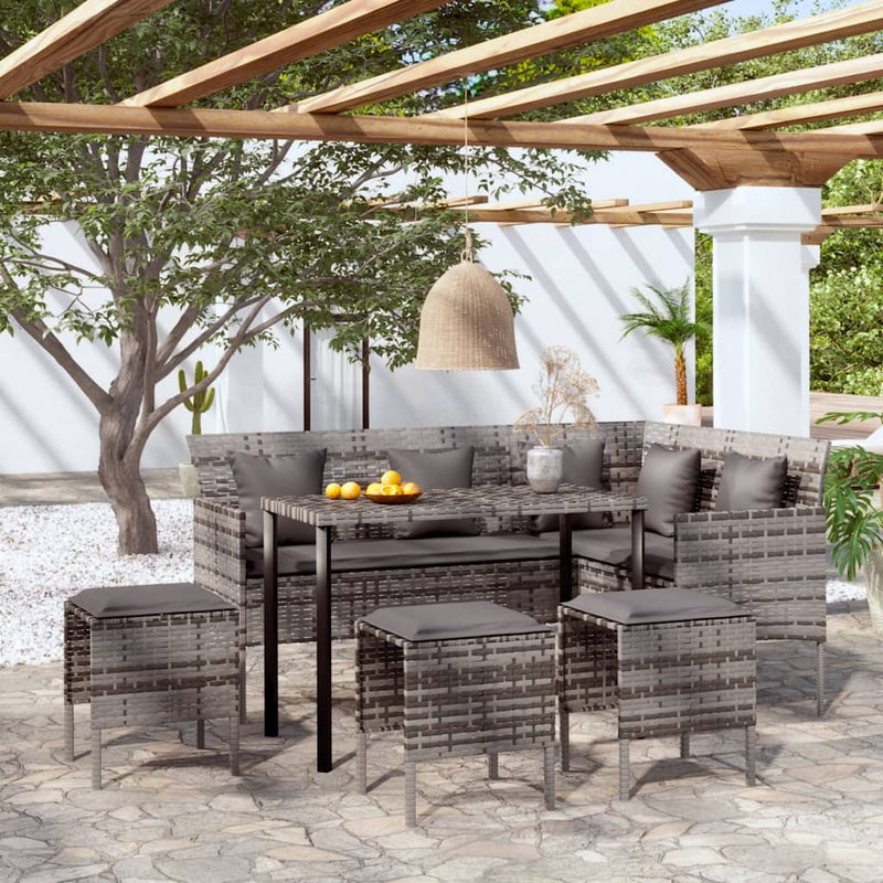 5 Piece L-shaped Couch Sofa Set with Cushions Poly Rattan Grey Payday Deals